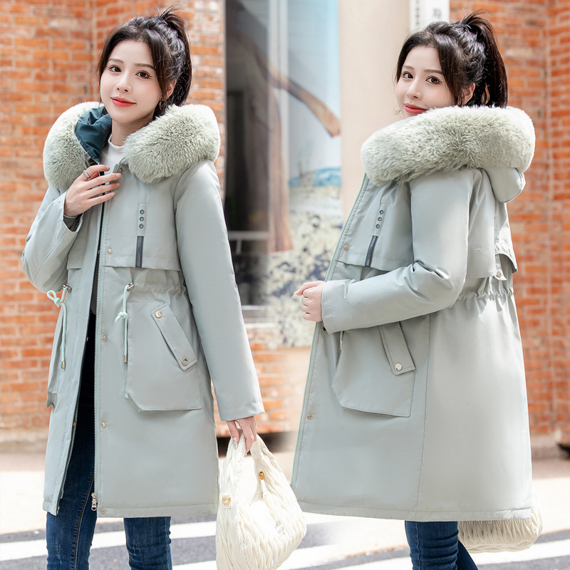 Ropa de algodón mediano y largo para mujeres invierno 2024 nuevo estilo coreano delgado una ropa de tres vestidos para superar la chaqueta de plumón ropa de algodón para mujeres