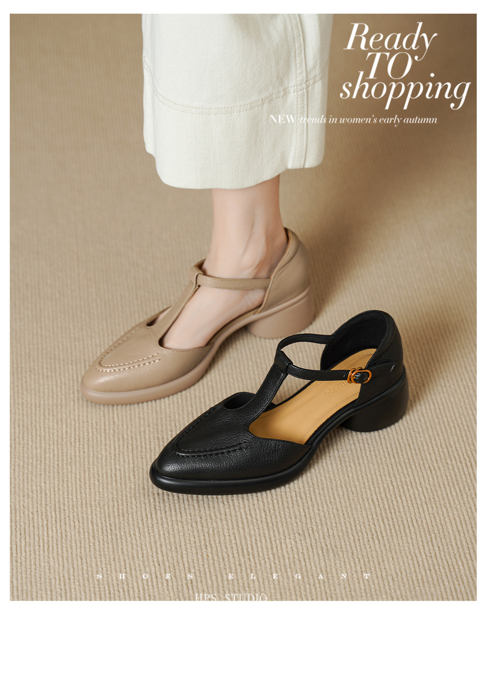 Sandal nữ quai chữ T gót vuông 5 cm mũi kín hở gót phong cách vintage — đen chi tiết 2