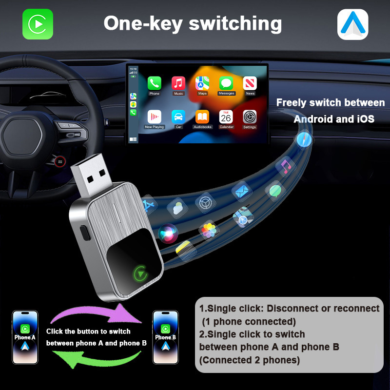 Smart Button Version Wireless CarPlay Box AndroidAuto 2-in-1 Adapter for In-Car Connectivity