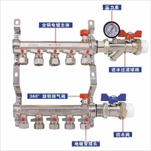 金牛大流量地暖分水器地暖家用地热分水器全铜一体加厚分水器全套
