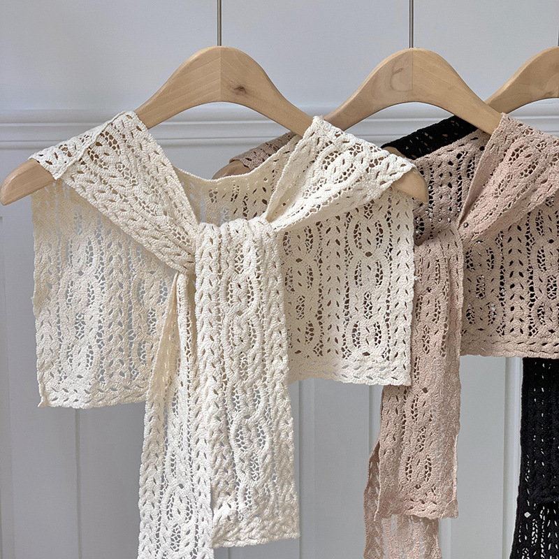 Chal de punto de alta sensación 2025 nueva decoración hueco delgada con falda camisa de hombro chal al por mayor