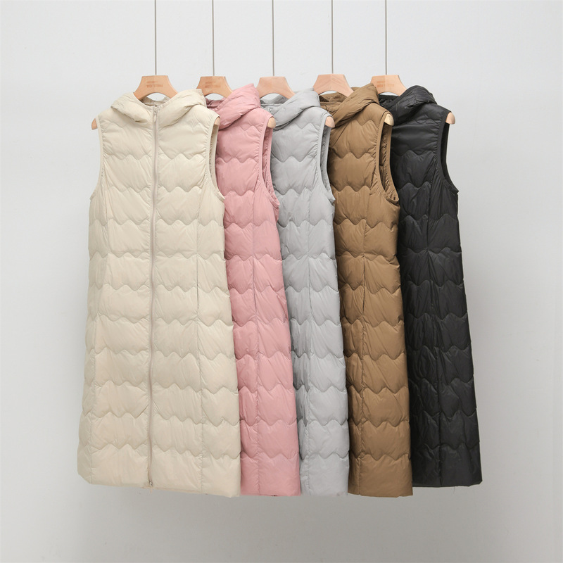 Pinghu Lightweight down Vest for Women, Long Style with Hood, 2026 Autumn and Winter New Model, White Duck down Inner Lining, Warm Vest