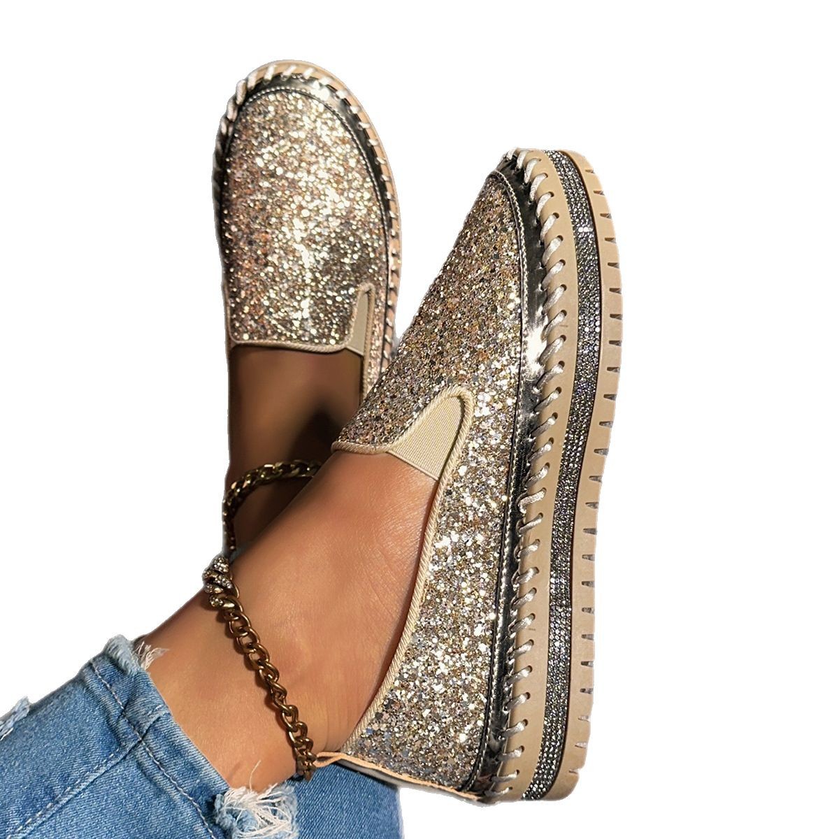 Women's plus Size Slip-On Loafers Flat Shoes Casual Spring Platform Flats_vogvips.com
