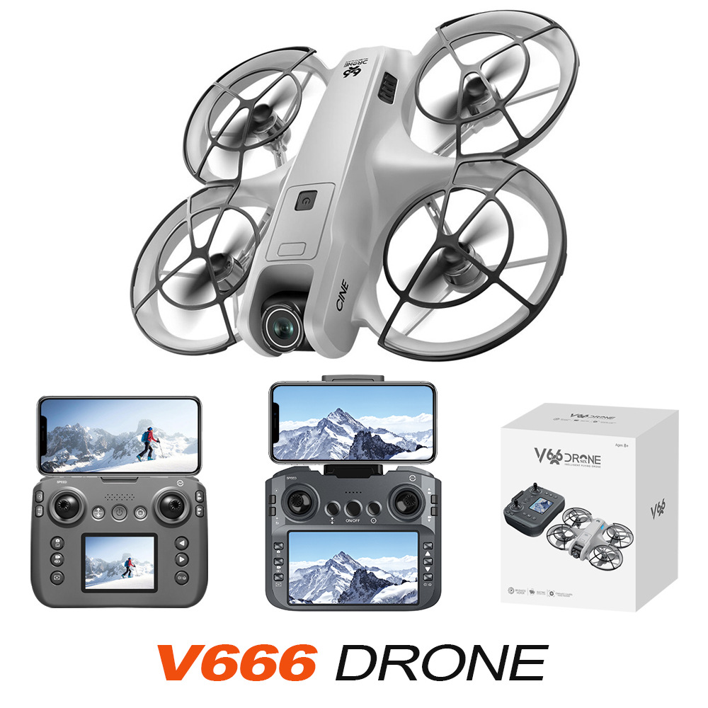 Cross-Border V666 Drone with Screen Aerial Photography High-Definition Remote Control Aircraft Full Protection Fixed Height V666 Aircraft with Screen Control