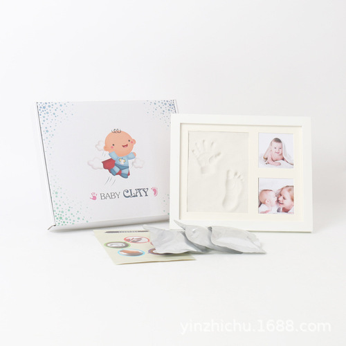 Baby Handprint and Footprint Ink Pad Picture Frame, 10-inch Wooden Picture Frame for Infant 100th Day Birthday Ink Pad Picture Frame, Factory Wholesale