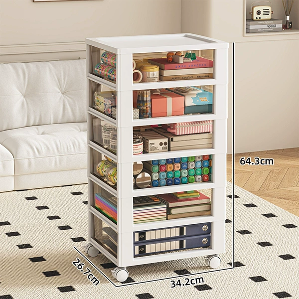 Brown drawer-tall six-layer [desktop model-with wheels]