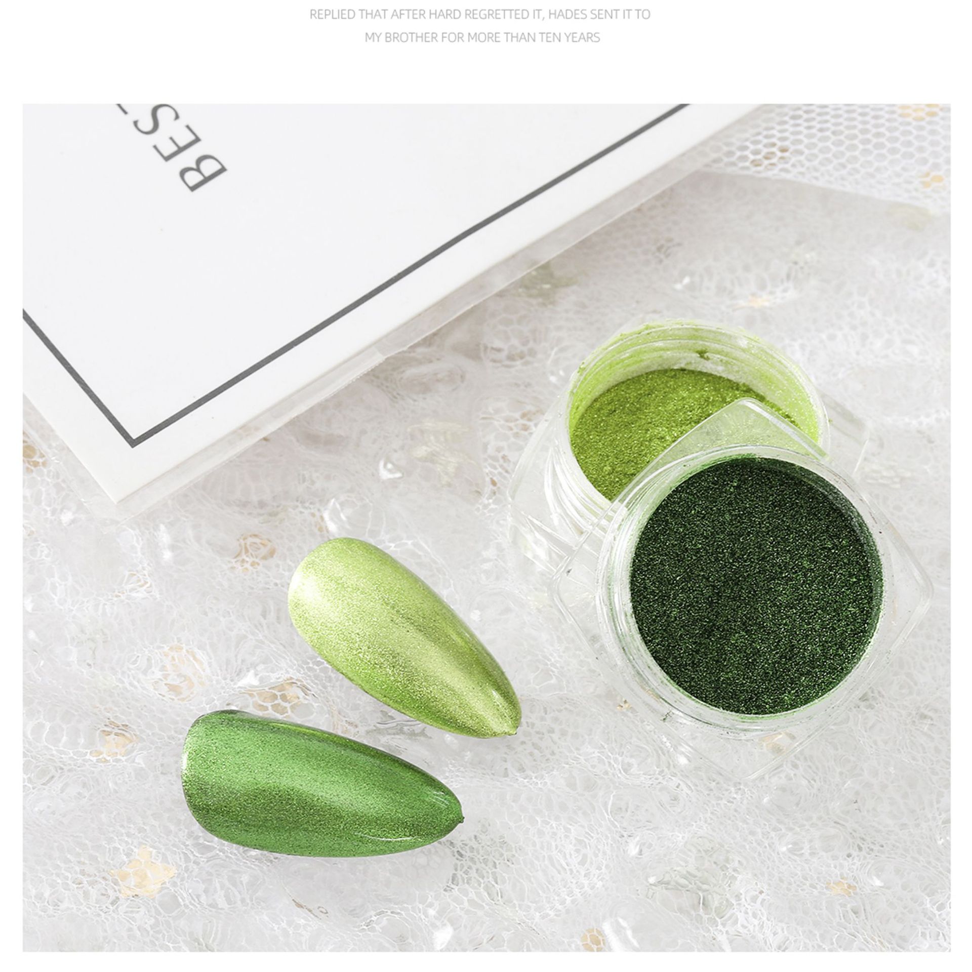 Popular en línea popular verde espejo mágico Rosa verde manzana verde espejo harina verano fresco uñas brillo al por mayor