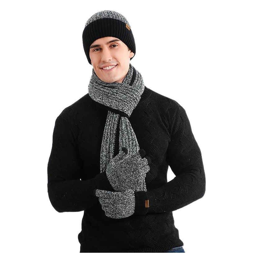Amazon Winter Knitted Hat, Scarf, and Gloves Three-Piece Set European and American Style Woolen Hat Set for Women and Men, Winter Solid Color
