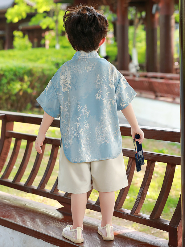 男童短袖唐装汉服夏季2025新款小童端午节夏装国风儿童新中式套装|undefined