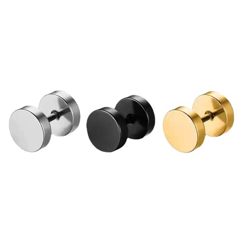 Barbell ear studs, dumbbell cross-shaped earrings, two-ended round cookie earrings, stainless steel threaded screw-back ear hooks