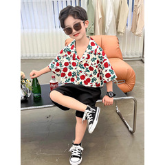 男童襯衣夏季套裝港風童裝酷帥兒童花襯衫男孩短袖沙灘度假韓版潮