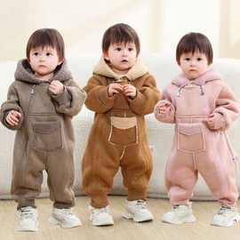跨境 婴儿连体衣秋冬保暖爬服幼儿衣服潮款0-2岁男女宝外出服哈衣