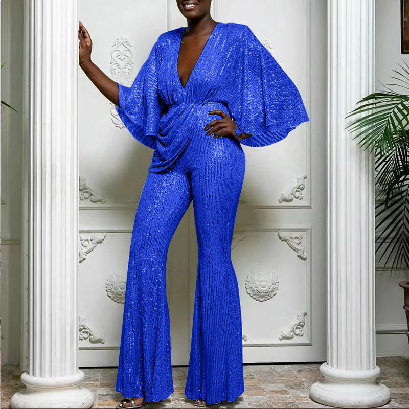 2024 de Europa y América del comercio Exterior las nuevas mujeres ropa eBay Amazon Ventas Directas lentejuelas sexy Deep V backless jumpsuit Pantalones