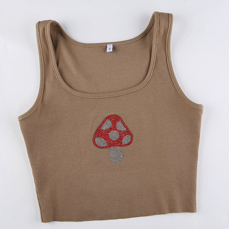 sexy short mushroom rhinestone patched crop top NSLQ39657