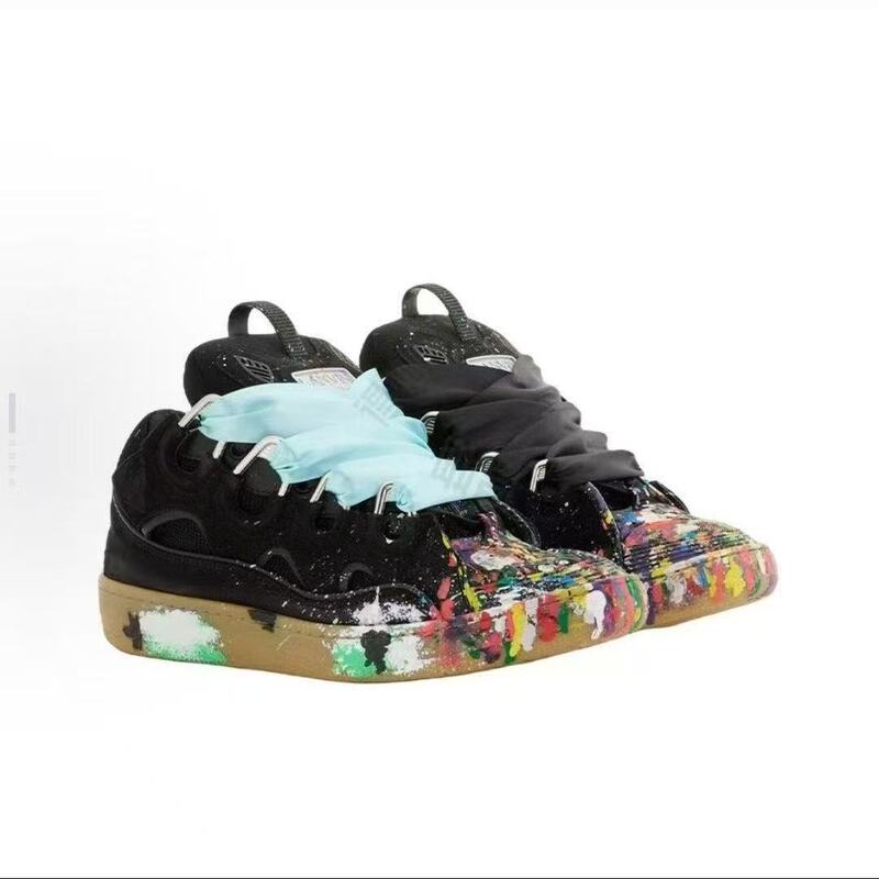 2024 New Fashion Bread Shoes for Couples, Thick-Soled Color-Blocking Lanvin-Style Sneakers, Skate Shoes for the European Market