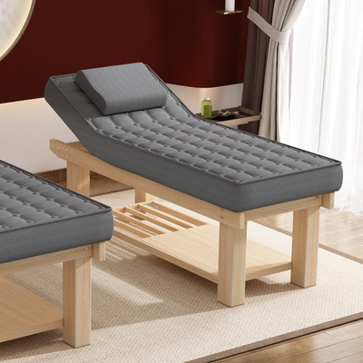 Fabricante salón de belleza cama de masaje tatuaje bordado cuerpo de madera maciza cama oreja recogiendo cama spa cama de belleza de látex