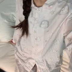 【店舗人気】ins風春かわいい星ウサギパジャマ女子春秋長袖ズボン学生ホーム