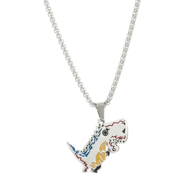 Collier tendance mignon de la série Dinosaur, pendentif simple et personnalisé de dessin animé pour couple, accessoires de mode colorés pour hommes et femmes_voghion.com