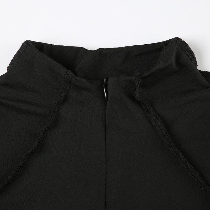 Women Clothing Spring Autumn Long Sleeve Reverse Car Split Zipped round Neck Casual Sports Jumpsuit Shorts