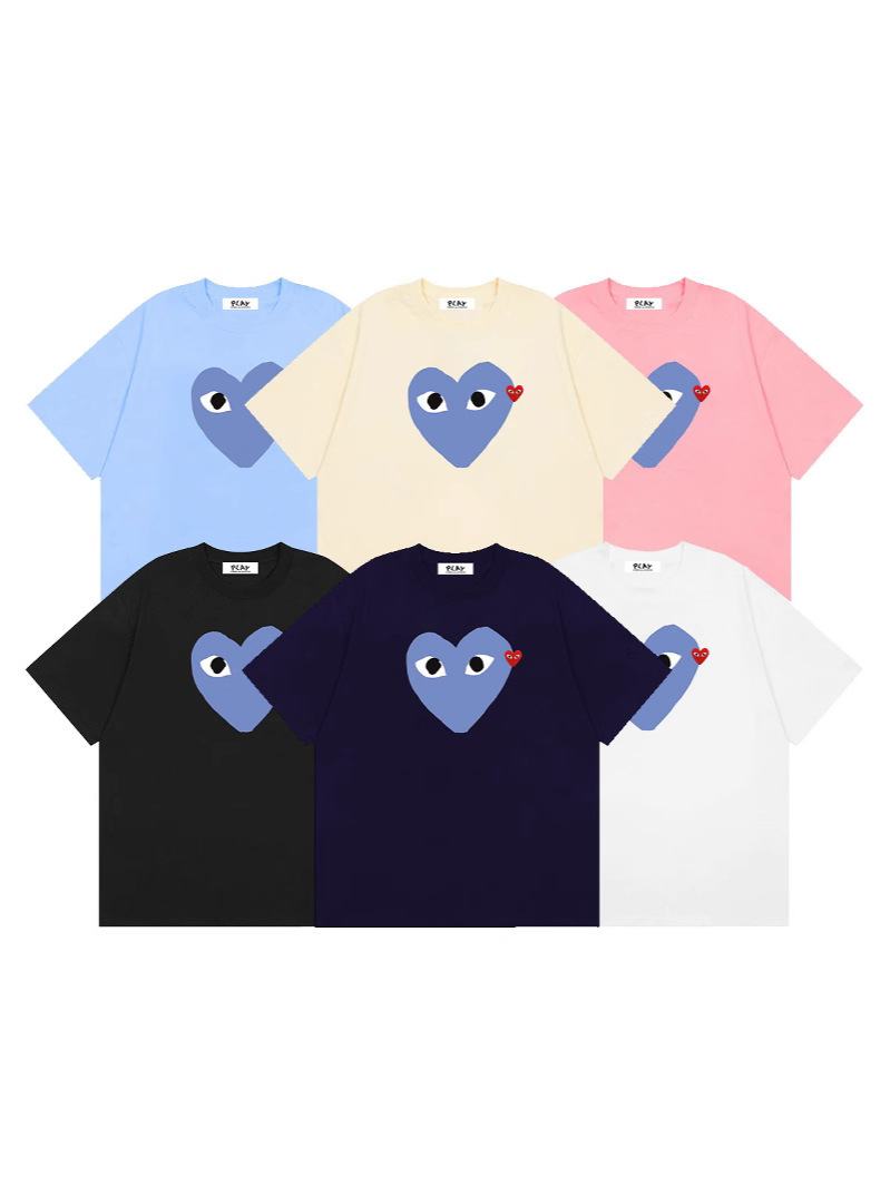 2025년 여름 Comme des Garcons 새로운 Chuanjiu 러브 레터 프린트 풀오버 반팔 남성 및 여성