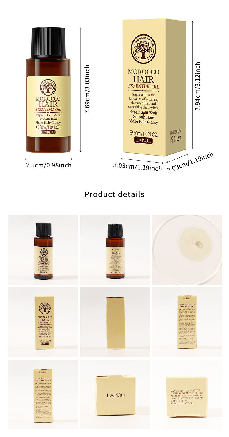 laikou 30ml Hair Care Essential Oil for improving frizz, fragility and split ends, available for wholesale from the manufacturer undefined
