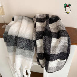 2025新款黑色系围巾男女同款氛围感小香风保暖围脖品质感披肩批发