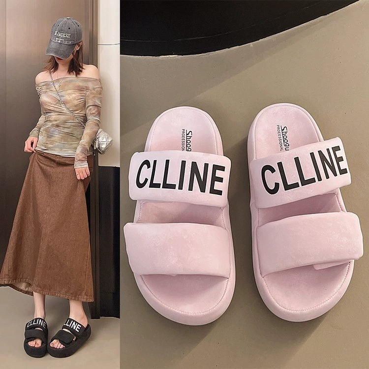 Женские сандалии без шнуровки на толстой подошве для ношения на улице летом 2025 года. Повседневные и универсальные мягкие эластичные сандалии на липучке с двойными ремешками.