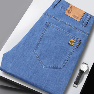 2025 Spring and Autumn New Men's Jeans Straight-Leg Leg Loose Casual Stretch Summer Ice Silk Trendy Long Pants Men