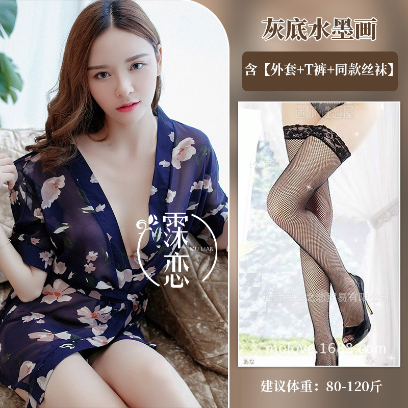 파란색 꽃무늬 + 검은색 망사 스타킹