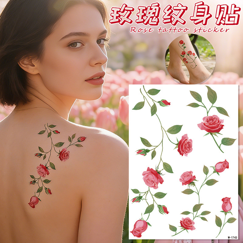 Cross-Border Rose Wreath Tattoo Stickers Waterproof and Long-Lasting for Men and Women, Fresh and Colorful Temporary Tattoos in Ins Style