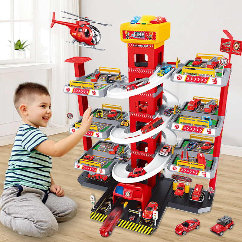 Children's educational boy track parking lot electric toy car large alloy car fire police car a generation of hair