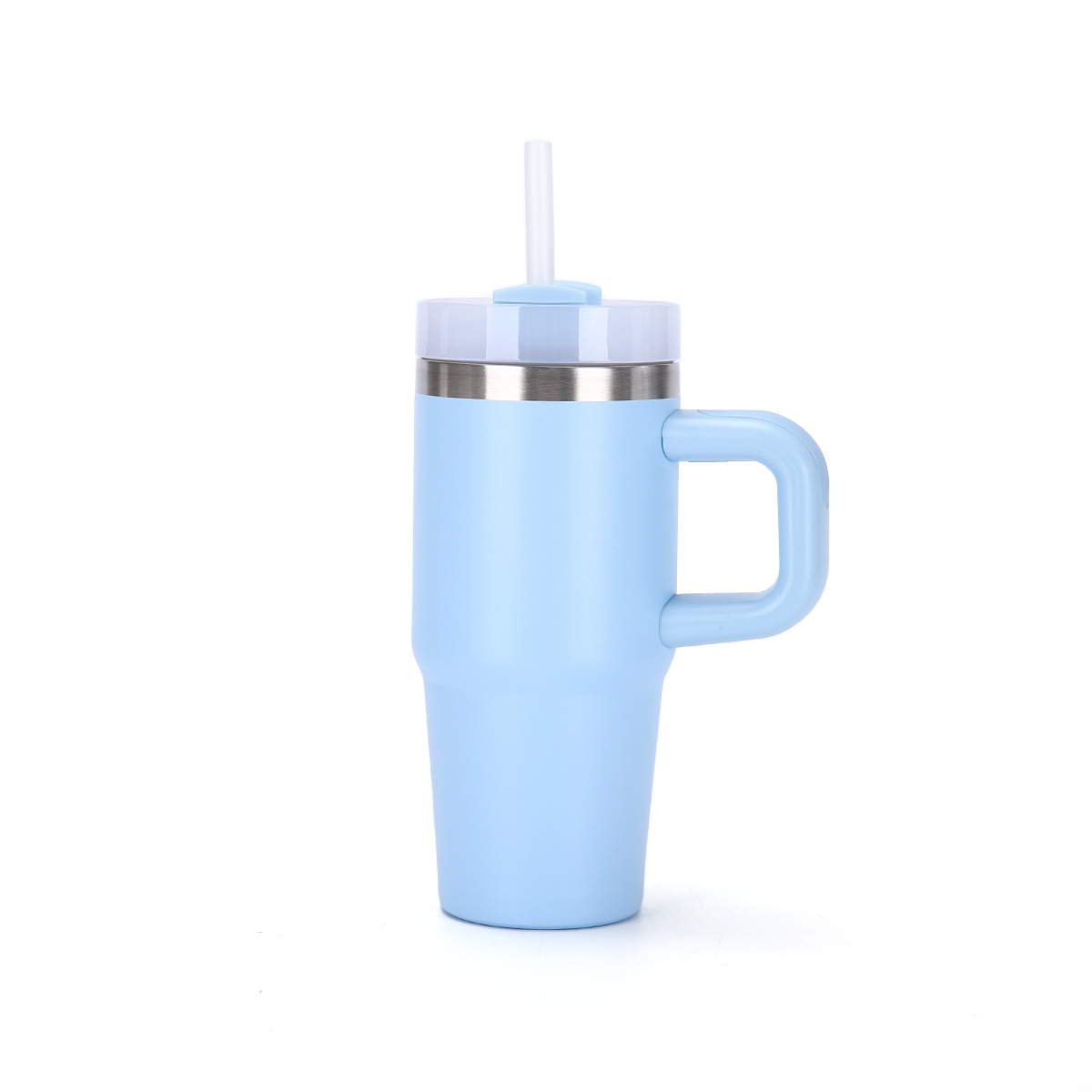 Taza térmica de vacío doble de 14 oz con pajita y asa, para auto image 6