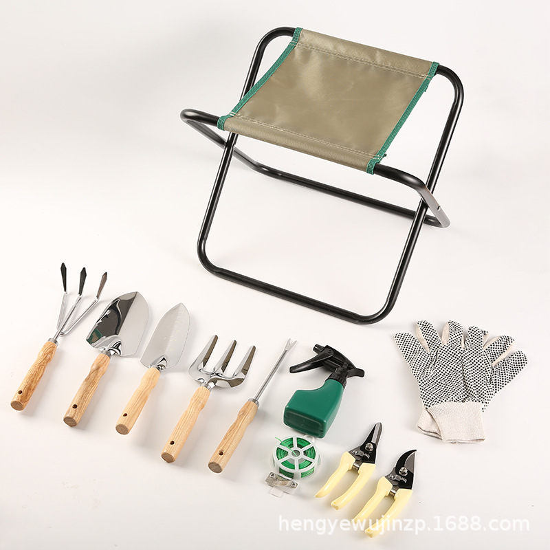 园艺工具套装花园凳子园林工具松土种菜不锈钢实木花铲耙子剪刀