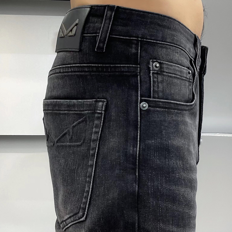 Spring new men's jeans Korean-style stretch high-end cross-border European straight long pants for young students