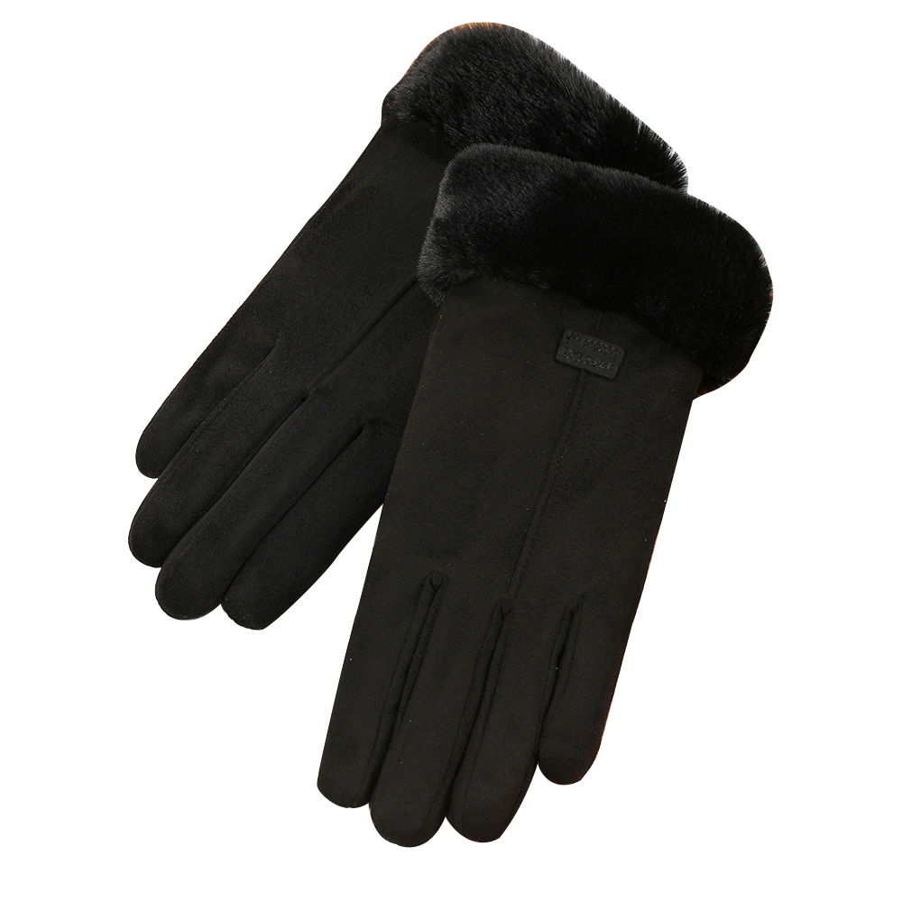 Guantes de gamuza de otoño e invierno guantes de pantalla táctil cálidos para mujer imitación boca de piel de conejo Rex forrada de lana gruesa a prueba de frío guantes