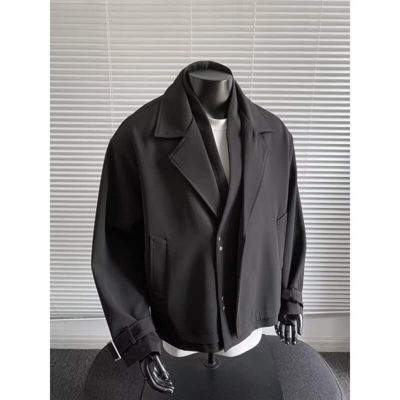 Fake Two-Piece Korean Suit Jacket Men's Trendy Casual Suit Style Handsome Spring and Autum Silhouette V Neck Top