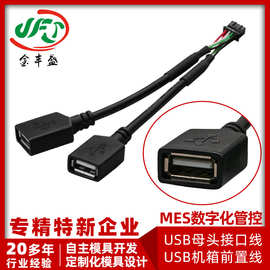 双USB-A母转2*4P端子线 机箱前置USB一分二扩展线 主板插针转接线