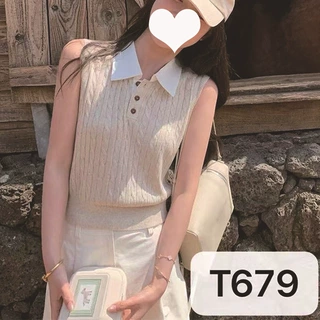 韩系麻花撞色翻领无袖针织衫女夏季修身显瘦时尚百搭短款上衣工厂