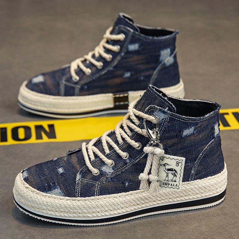 1970S High-Top Canvas Shoes for Men, Korean Style Student Sneakers, Soft Washed Denim Ripped Beggar Shoes, Men's Shoes 1970S High-Top Canvas Shoes for Men, Korean Style Student Sneakers, Soft Washed Denim Ripped Beggar Shoes, Men's Shoes