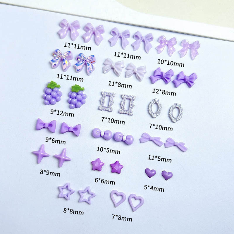 Cross-border hot selling resin purple series nail jewelry bow photo frame stars love nail accessories wholesale