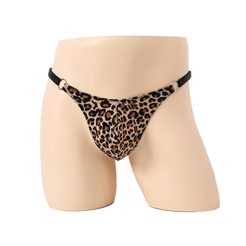European and American Men's Sexy G-string Sling Leopard Print Mesh Full Bag Wild Men's T-string Sexy Underwear