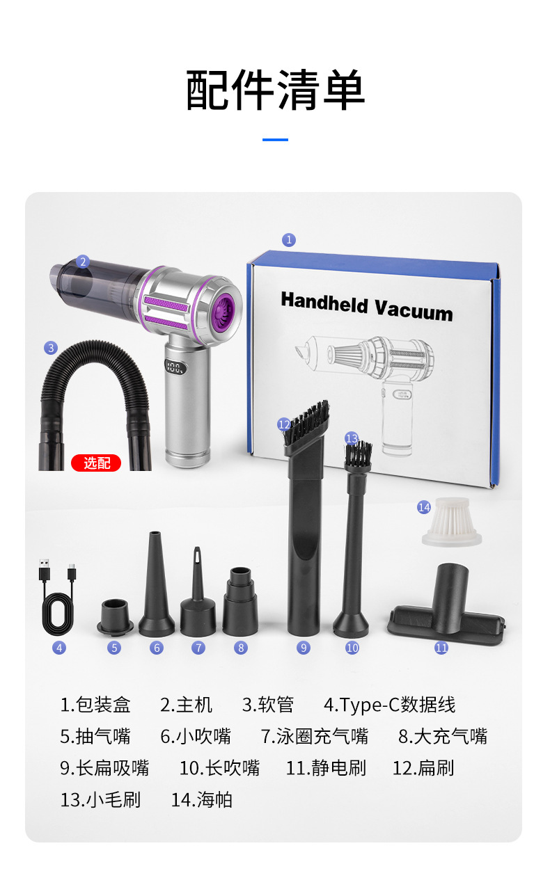 Cross-Border New Car Vacuum Cleaner Car Wireless Super Powerful Suction High Power Small Handheld Mini Vacuum Cleaner