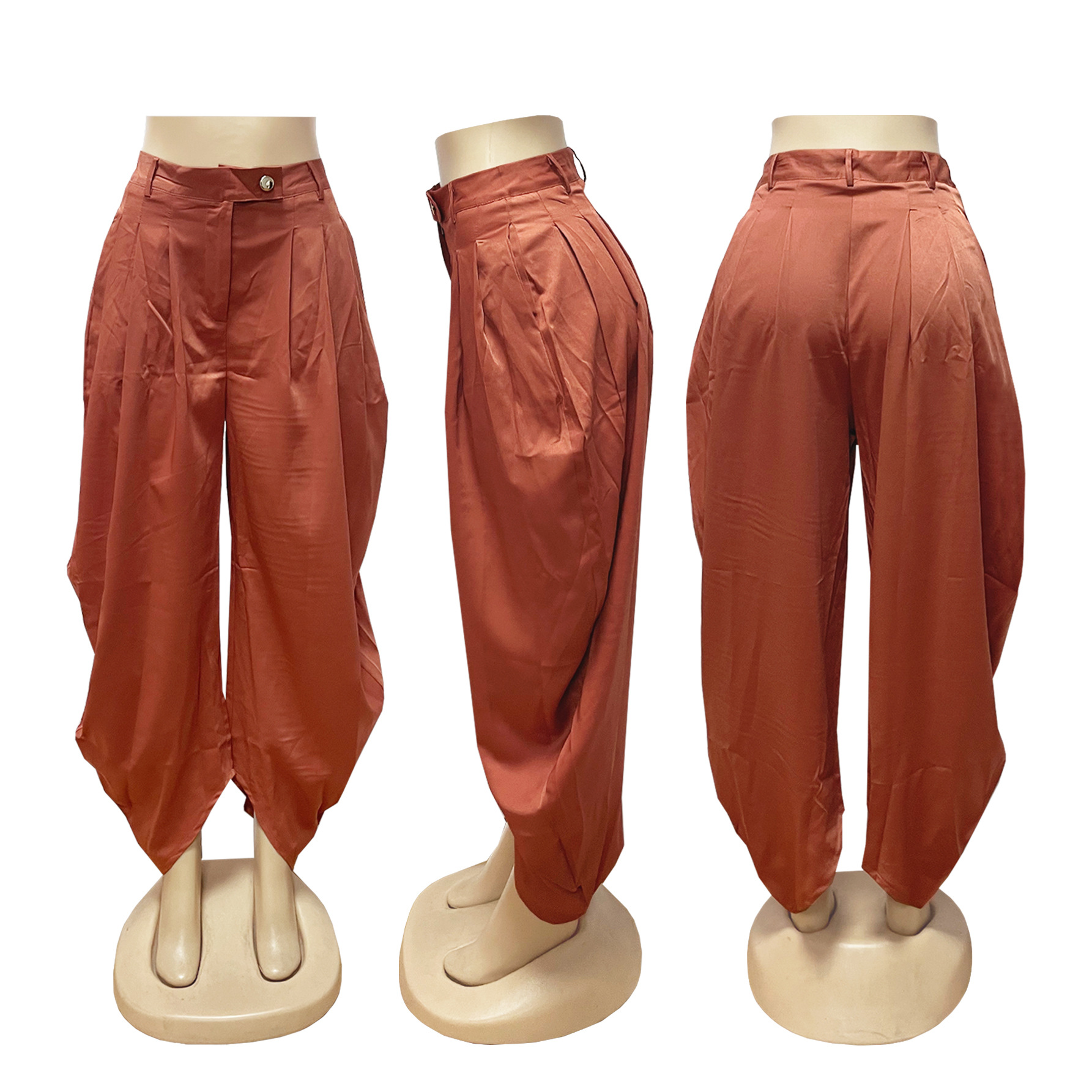 Damen Freizeithose In Unifarben Mit Blumendetail Urbaner Stil_voghion.com