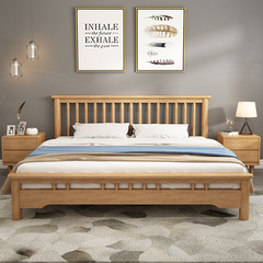 Solid Wood Flat Head Windsor Bed Rubber Wood Modern Minimalist Small Home Use B&B Rental Apartment Bedroom 1.5