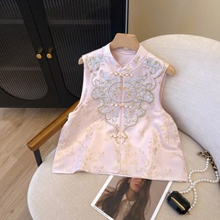 New 2025 New Guofeng Heavy Industry Embroidered Vest New Chinese Style Spring and Summer Loose Split Buckle Sleeveless Top