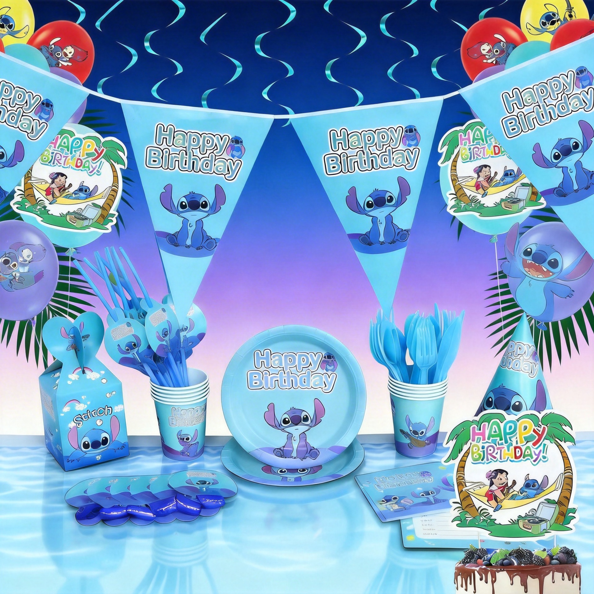Blue Stitch Lilo and Stitch Theme Birthday Party Supplies Stitch Birthday Paper Plate Paper Cup Tableware Set