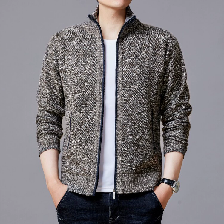 Мужской вязаный свитер с флисом для трансграничной торговли, новый кардиган, повседневная свободная куртка, модная и универсальная для зимы.