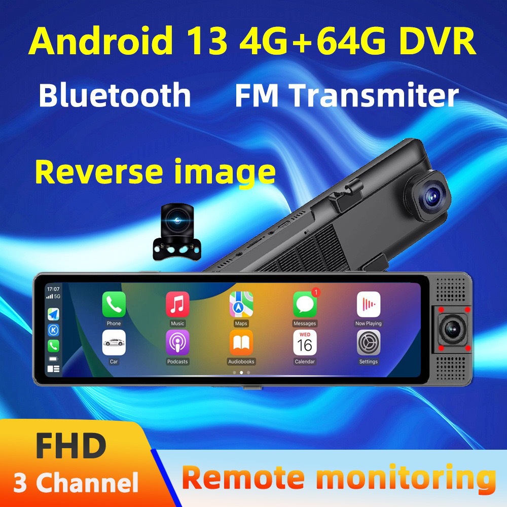 Three-Lens 4g Android 13 System 12-Inch 4+64Gb Large Memory Screen Mirroring Carplay Dash Cam Phone