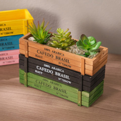 Retro wooden succulent flowerpot, balcony potted plant rectangular box, solid wood succulent bonsai compartmented wooden box