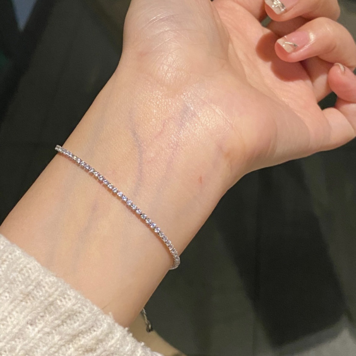 Green nail sequins, brand small design bracelet with zircon stainless steel for St. Valentine's Day, light luxury style, Birthday gift 4